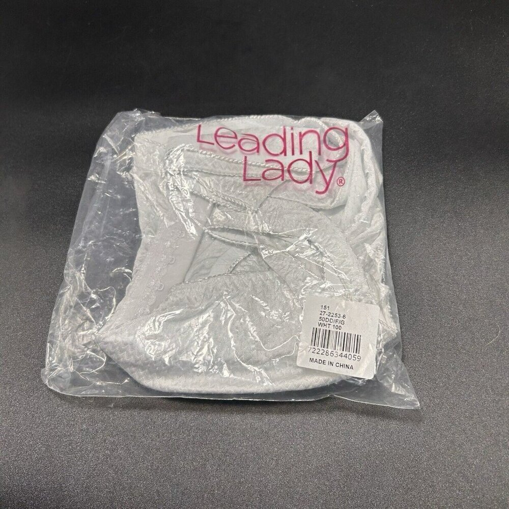 New Leading Lady Bra Women's 50DD White Wireless Hook & Eye Style 151